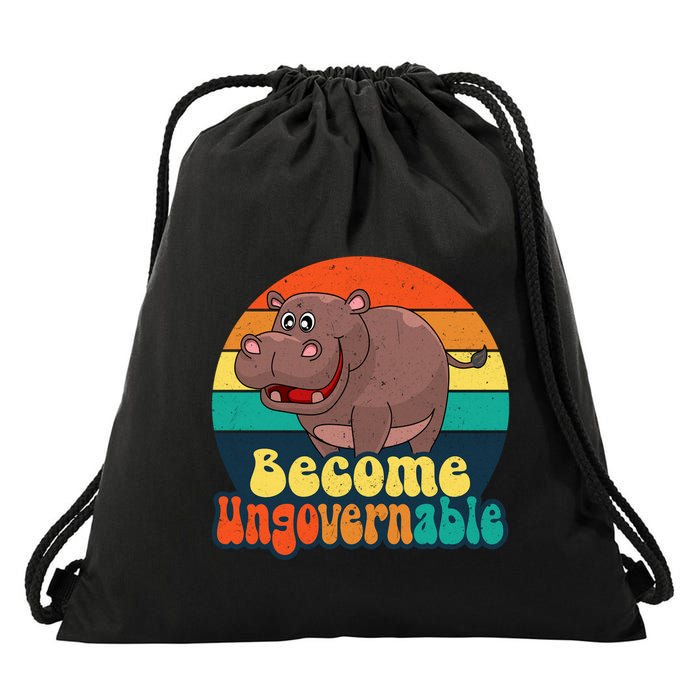 Become Ungovernable Funny Baby Hippo Moo Deng Funny Saying Drawstring Bag