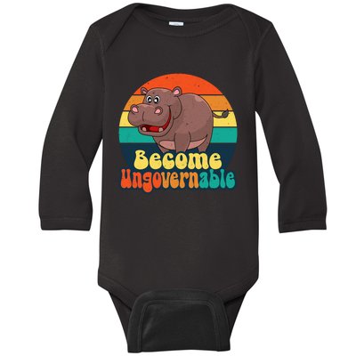 Become Ungovernable Funny Baby Hippo Moo Deng Funny Saying Baby Long Sleeve Bodysuit