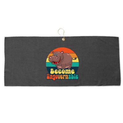 Become Ungovernable Funny Baby Hippo Moo Deng Funny Saying Large Microfiber Waffle Golf Towel