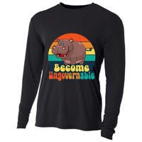 Become Ungovernable Funny Baby Hippo Moo Deng Funny Saying Cooling Performance Long Sleeve Crew