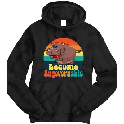 Become Ungovernable Funny Baby Hippo Moo Deng Funny Saying Tie Dye Hoodie