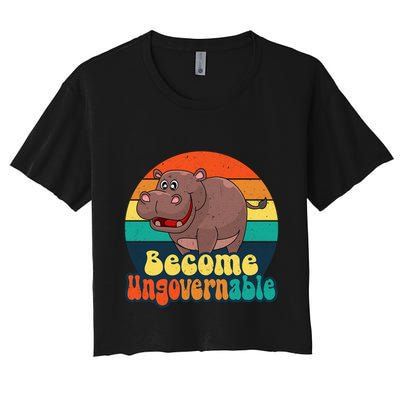 Become Ungovernable Funny Baby Hippo Moo Deng Funny Saying Crop Top