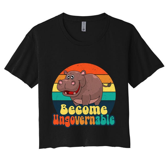 Become Ungovernable Funny Baby Hippo Moo Deng Funny Saying Crop Top