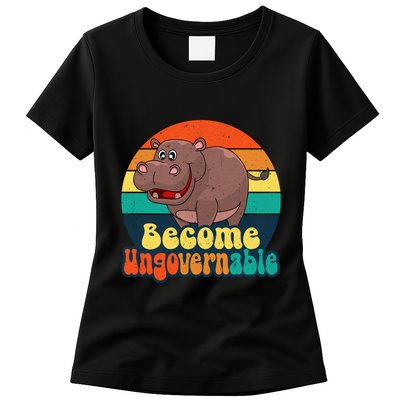 Become Ungovernable Funny Baby Hippo Moo Deng Funny Saying Womens T-Shirt