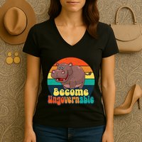Become Ungovernable Funny Baby Hippo Moo Deng Funny Saying Women's V-Neck T-Shirt