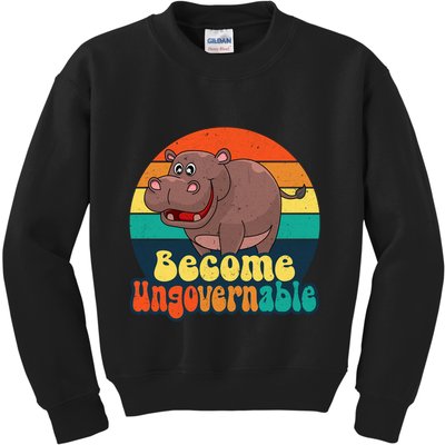 Become Ungovernable Funny Baby Hippo Moo Deng Funny Saying Kids Sweatshirt