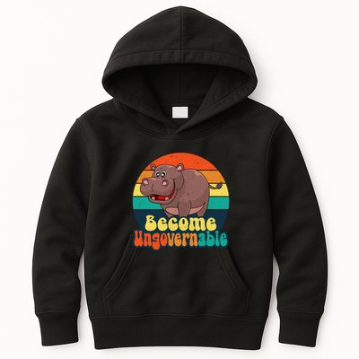 Become Ungovernable Funny Baby Hippo Moo Deng Funny Saying Kids Hoodie