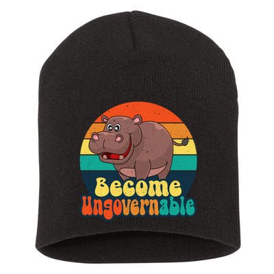 Become Ungovernable Funny Baby Hippo Moo Deng Funny Saying Short Acrylic Beanie