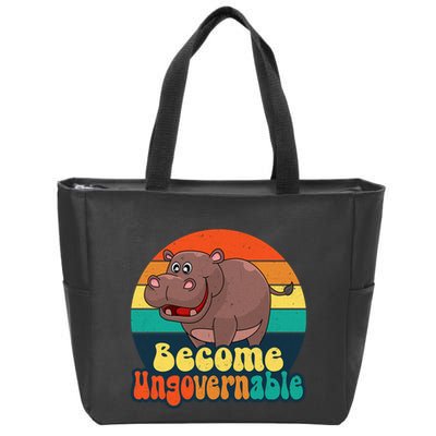 Become Ungovernable Funny Baby Hippo Moo Deng Funny Saying Zip Tote Bag