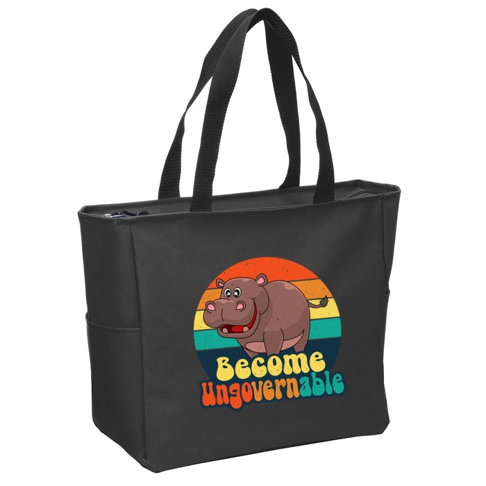 Become Ungovernable Funny Baby Hippo Moo Deng Funny Saying Zip Tote Bag