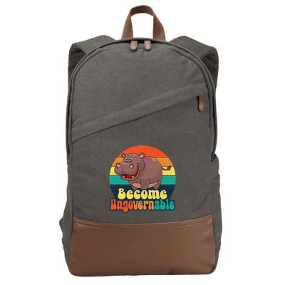 Become Ungovernable Funny Baby Hippo Moo Deng Funny Saying Cotton Canvas Backpack