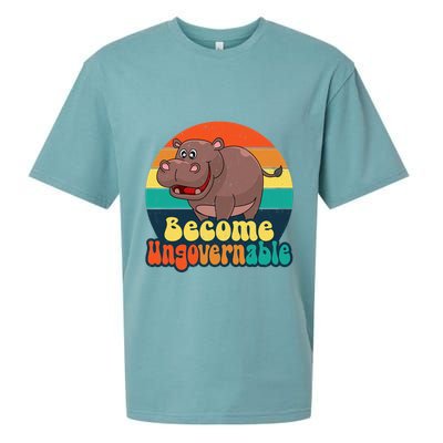 Become Ungovernable Funny Baby Hippo Moo Deng Funny Saying Sueded Cloud Jersey T-Shirt