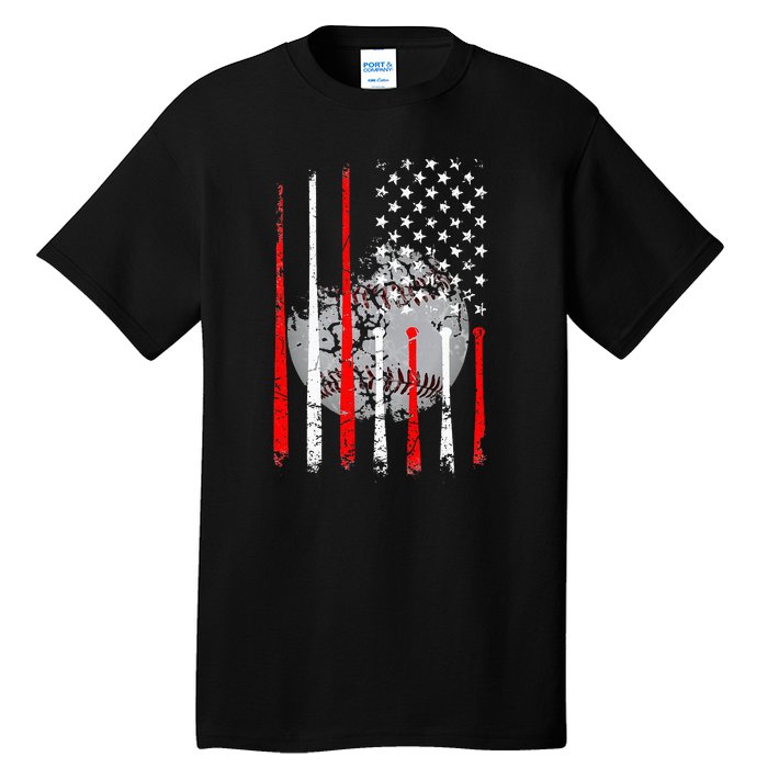 Baseball Usa Flag American Flag Vintage Tall T-Shirt