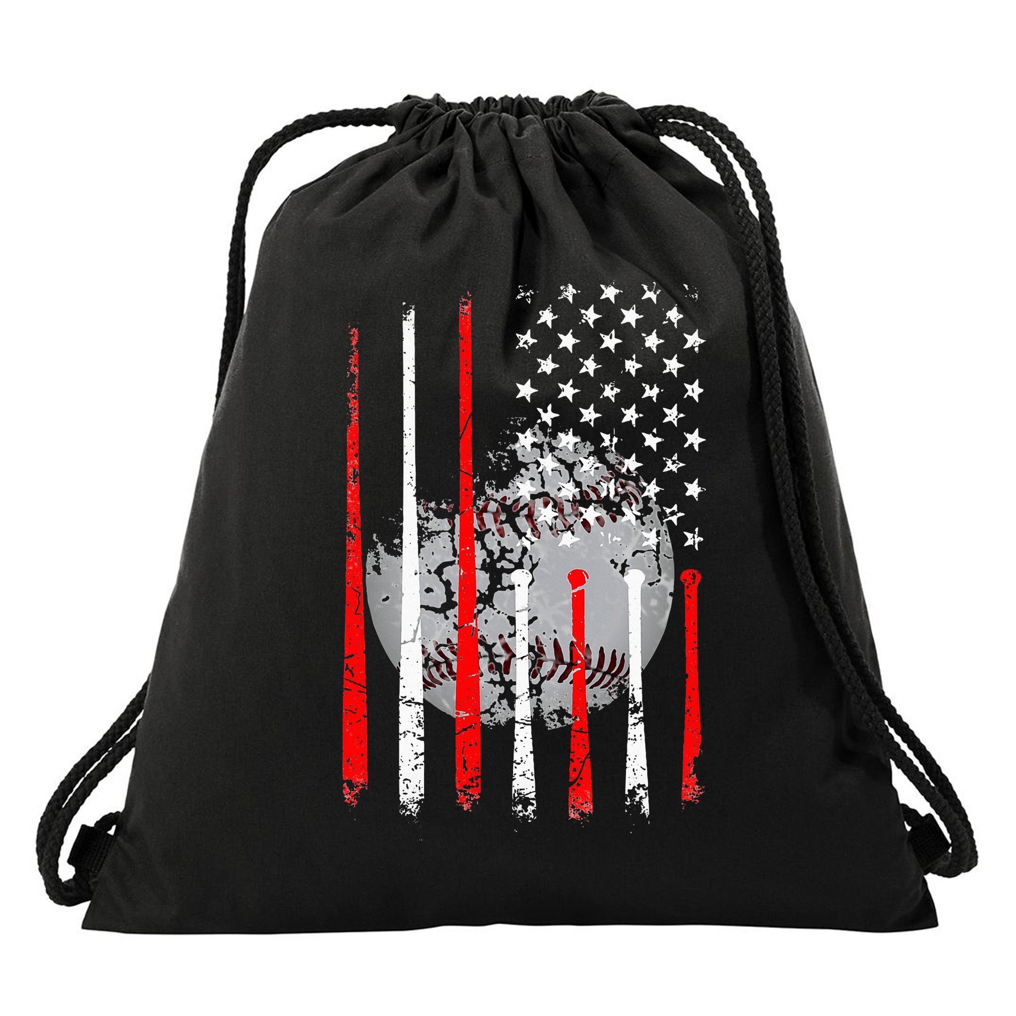 Baseball Usa Flag American Flag Vintage Drawstring Bag