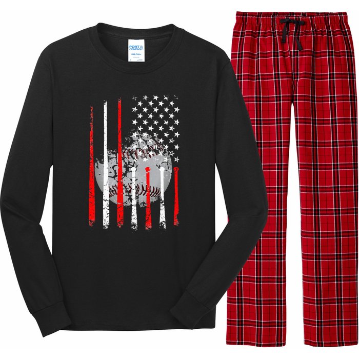 Baseball Usa Flag American Flag Vintage Long Sleeve Pajama Set