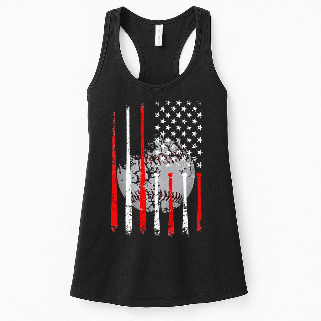 Baseball Usa Flag American Flag Vintage Womens Tank Top