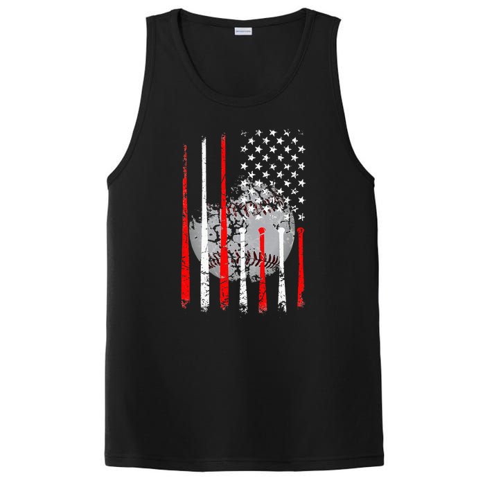 Baseball Usa Flag American Flag Vintage PosiCharge Competitor Tank