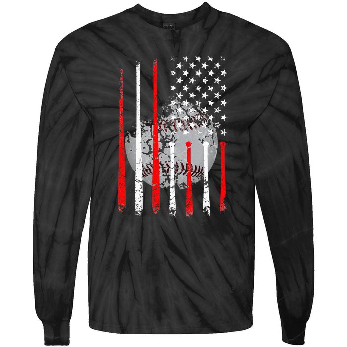 Baseball Usa Flag American Flag Vintage Tie-Dye Long Sleeve Shirt