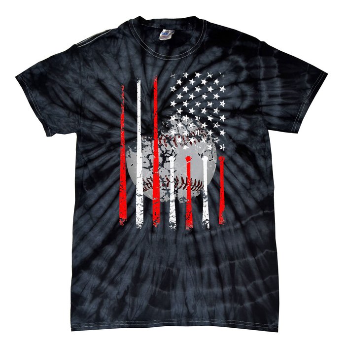 Baseball Usa Flag American Flag Vintage Tie-Dye T-Shirt