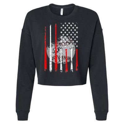 Baseball Usa Flag American Flag Vintage Cropped Pullover Crew