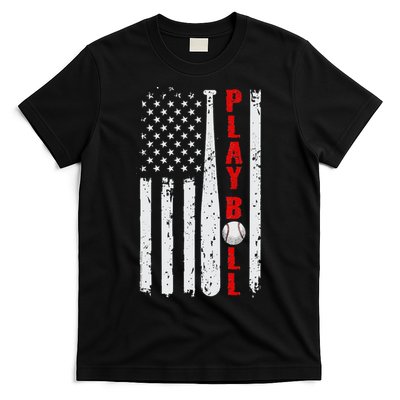 Baseball USA Flag Ball and Bat PLAY BALL Softball Baseball T-Shirt