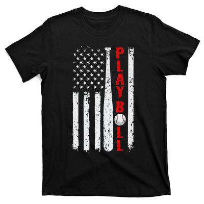 Baseball USA Flag Ball and Bat PLAY BALL Softball Baseball T-Shirt