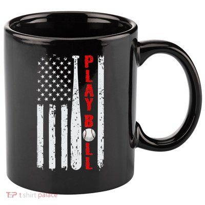 Baseball USA Flag Ball and Bat PLAY BALL Softball Baseball 11oz C Handle Ceramic Mug