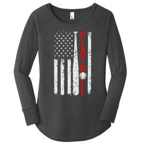 Baseball USA Flag Ball and Bat PLAY BALL Softball Baseball Women's Perfect Tri Tunic Long Sleeve Shirt