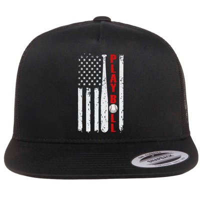 Baseball USA Flag Ball and Bat PLAY BALL Softball Baseball Flatbill Hat
