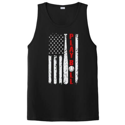 Baseball USA Flag Ball and Bat PLAY BALL Softball Baseball PosiCharge Competitor Tank