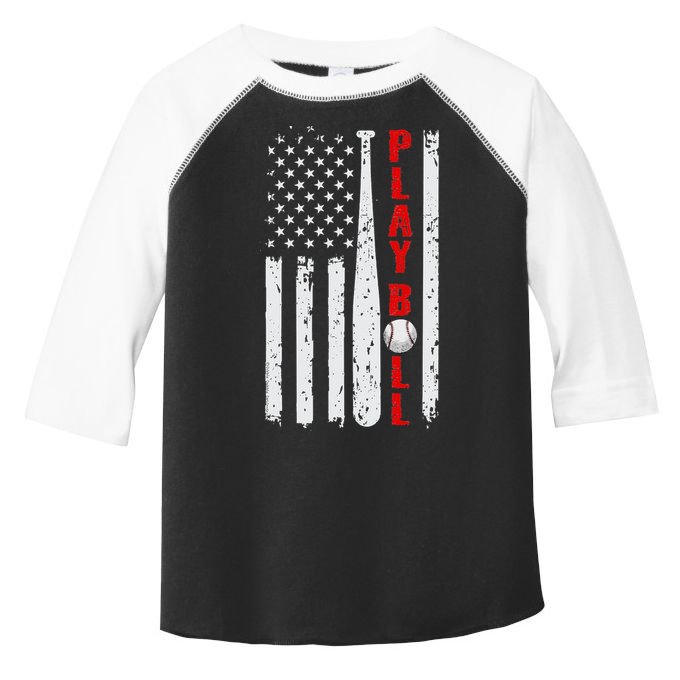 Baseball USA Flag Ball and Bat PLAY BALL Softball Baseball Toddler Fine Jersey T-Shirt