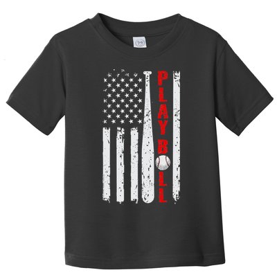 Baseball USA Flag Ball and Bat PLAY BALL Softball Baseball Toddler T-Shirt