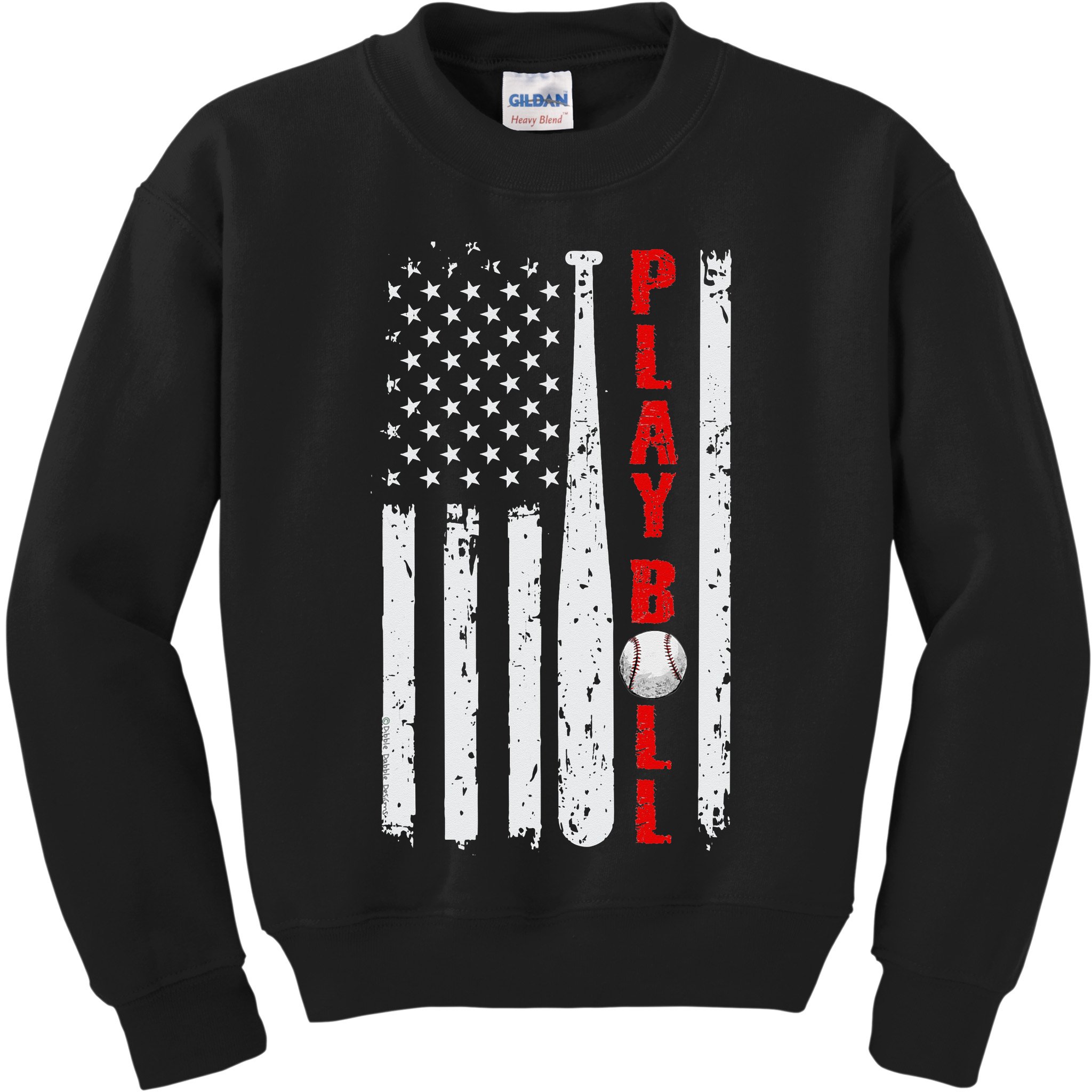 Baseball USA Flag Ball and Bat PLAY BALL Softball Baseball Kids Sweatshirt