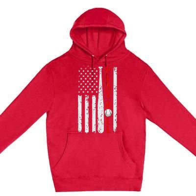 Baseball USA Flag Ball and Bat PLAY BALL Softball Baseball Premium Pullover Hoodie