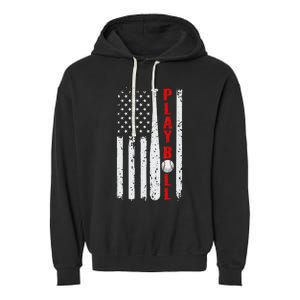 Baseball USA Flag Ball and Bat PLAY BALL Baseball Garment-Dyed Fleece Hoodie