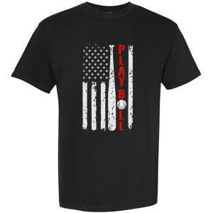 Baseball USA Flag Ball and Bat PLAY BALL Baseball Garment-Dyed Heavyweight T-Shirt