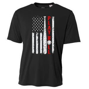 Baseball USA Flag Ball and Bat PLAY BALL Baseball Cooling Performance Crew T-Shirt