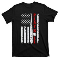 Baseball USA Flag Ball and Bat PLAY BALL Baseball T-Shirt