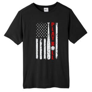 Baseball USA Flag Ball and Bat PLAY BALL Baseball Tall Fusion ChromaSoft Performance T-Shirt