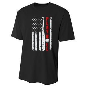 Baseball USA Flag Ball and Bat PLAY BALL Baseball Performance Sprint T-Shirt