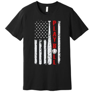 Baseball USA Flag Ball and Bat PLAY BALL Baseball Premium T-Shirt