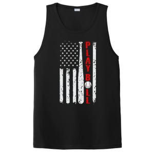 Baseball USA Flag Ball and Bat PLAY BALL Baseball PosiCharge Competitor Tank