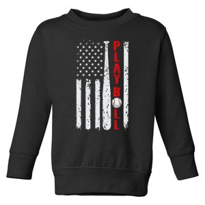 Baseball USA Flag Ball and Bat PLAY BALL Baseball Toddler Sweatshirt