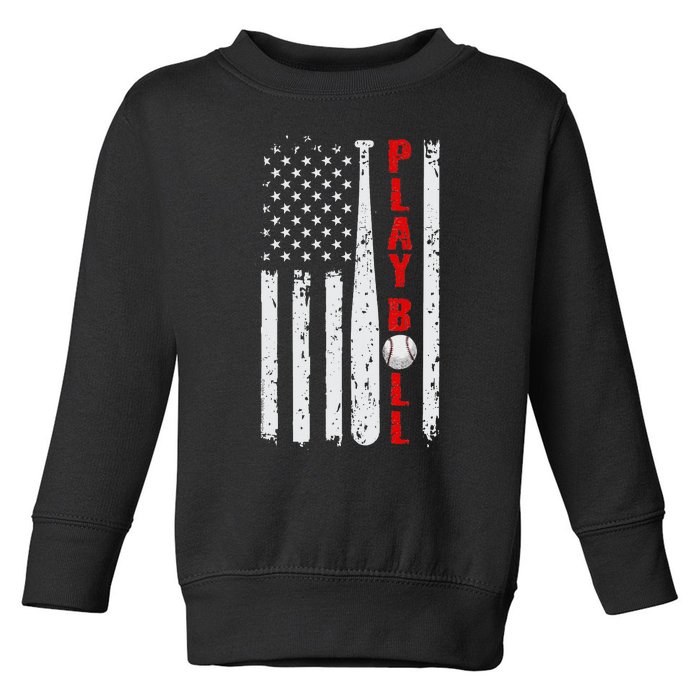 Baseball USA Flag Ball and Bat PLAY BALL Baseball Toddler Sweatshirt