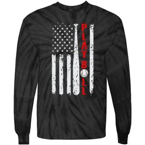 Baseball USA Flag Ball and Bat PLAY BALL Baseball Tie-Dye Long Sleeve Shirt