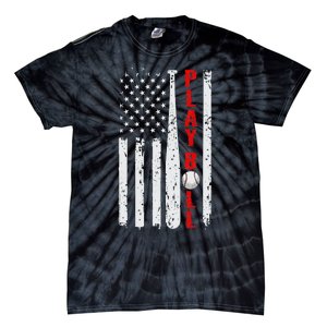 Baseball USA Flag Ball and Bat PLAY BALL Baseball Tie-Dye T-Shirt