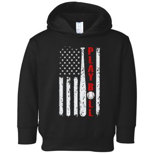 Baseball USA Flag Ball and Bat PLAY BALL Baseball Toddler Hoodie