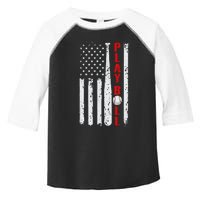 Baseball USA Flag Ball and Bat PLAY BALL Baseball Toddler Fine Jersey T-Shirt