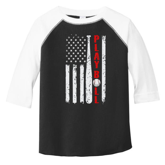 Baseball USA Flag Ball and Bat PLAY BALL Baseball Toddler Fine Jersey T-Shirt