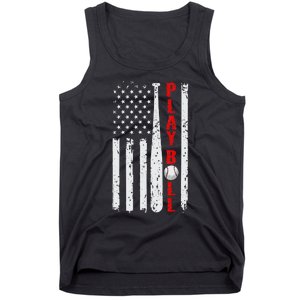 Baseball USA Flag Ball and Bat PLAY BALL Baseball Tank Top